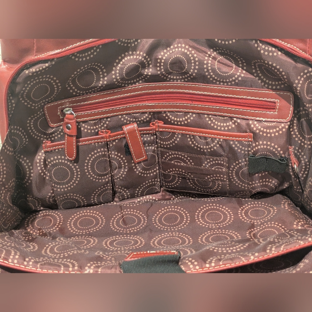 Franklin Covey Heritage Travelware Laptop Bag Triple Gusset Red Maroon Tote - Picture 14 of 16